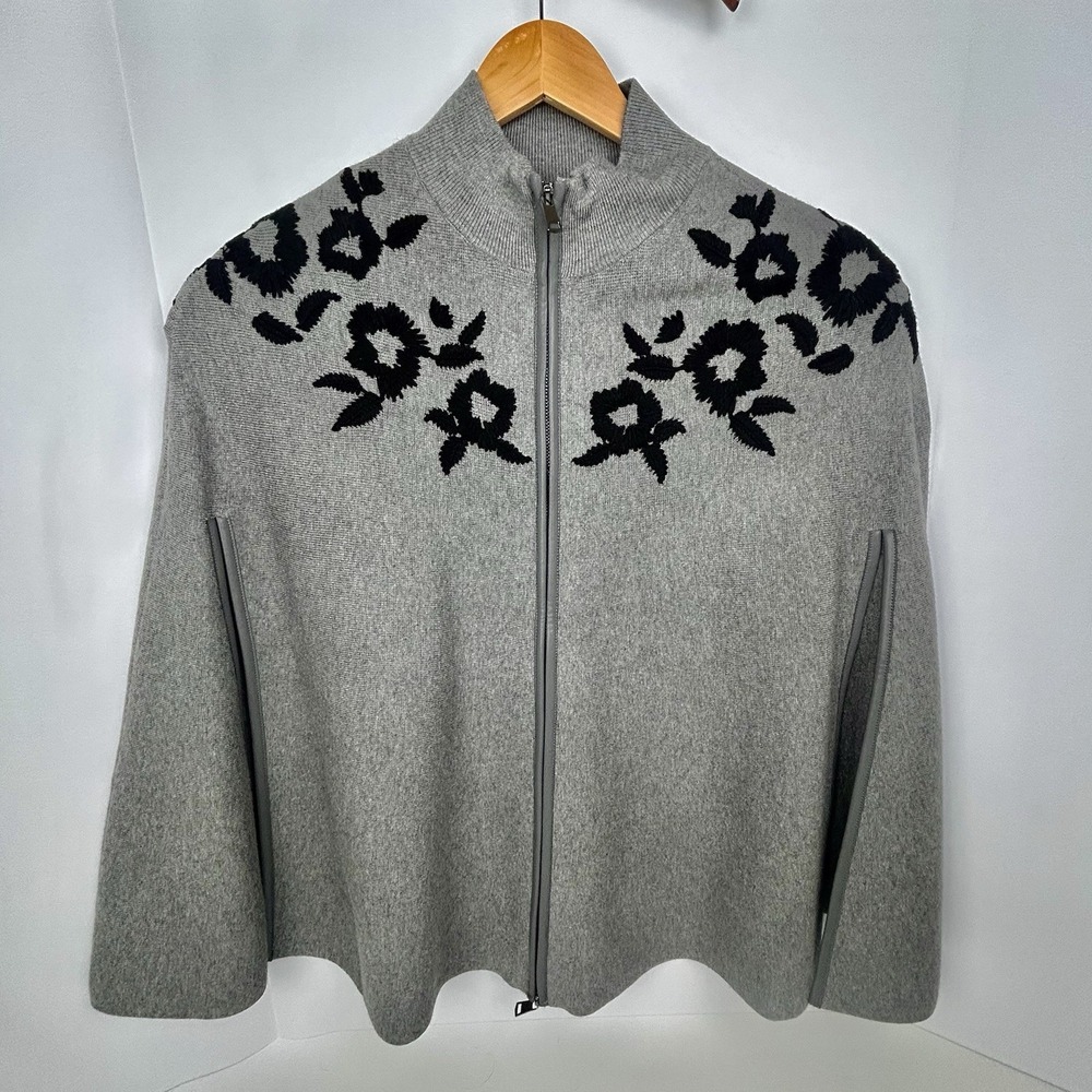 Chico's‎ faux leather trim and embroidered poncho oversized S/M soft touch